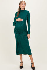 Green Sequin Long Sleeve Mock Neck Maternity Maxi Dress