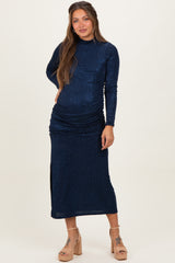 Navy Sequin Long Sleeve Mock Neck Maternity Maxi Dress
