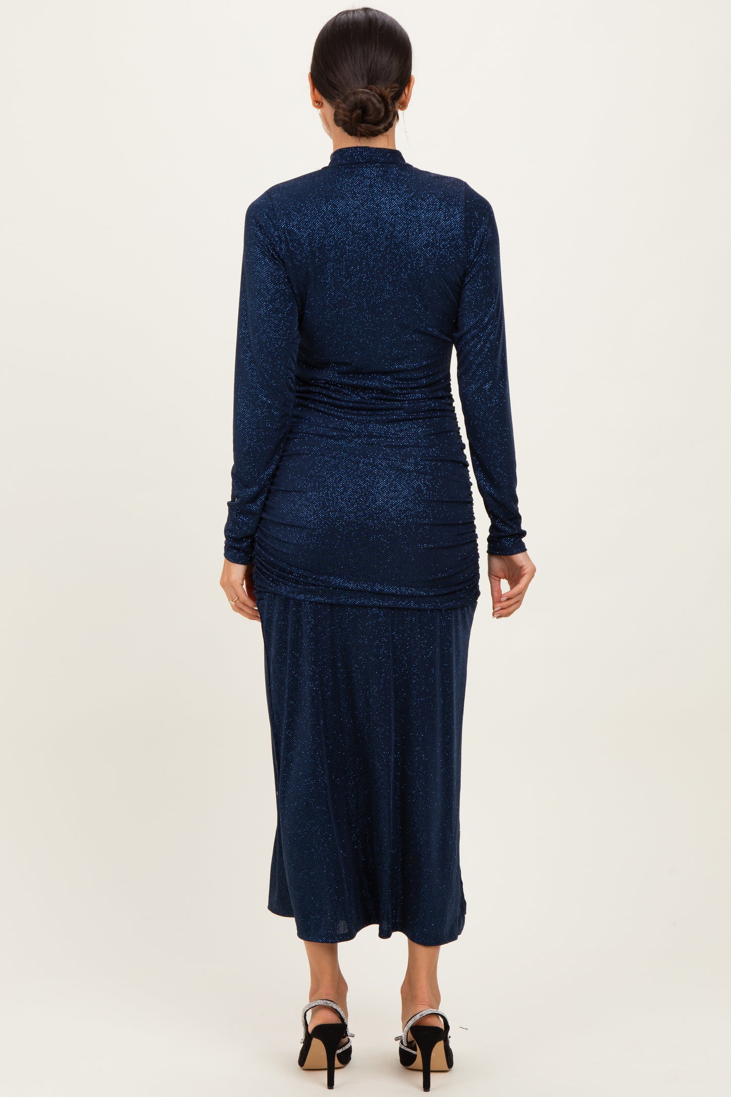 Navy Sequin Long Sleeve Mock Neck Maxi Dress