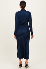 Navy Sequin Long Sleeve Mock Neck Maxi Dress