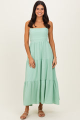 Sage Green Tiered Cutout Tie Back Midi Dress