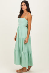 Sage Green Tiered Cutout Tie Back Midi Dress