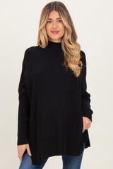 Black Mock Neck Oversized Sir Slit Maternity Sweater Top