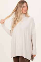 Cream Mock Neck Oversized Sir Slit Sweater Top