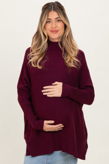 Burgundy Mock Neck Oversized Sir Slit Maternity Sweater Top