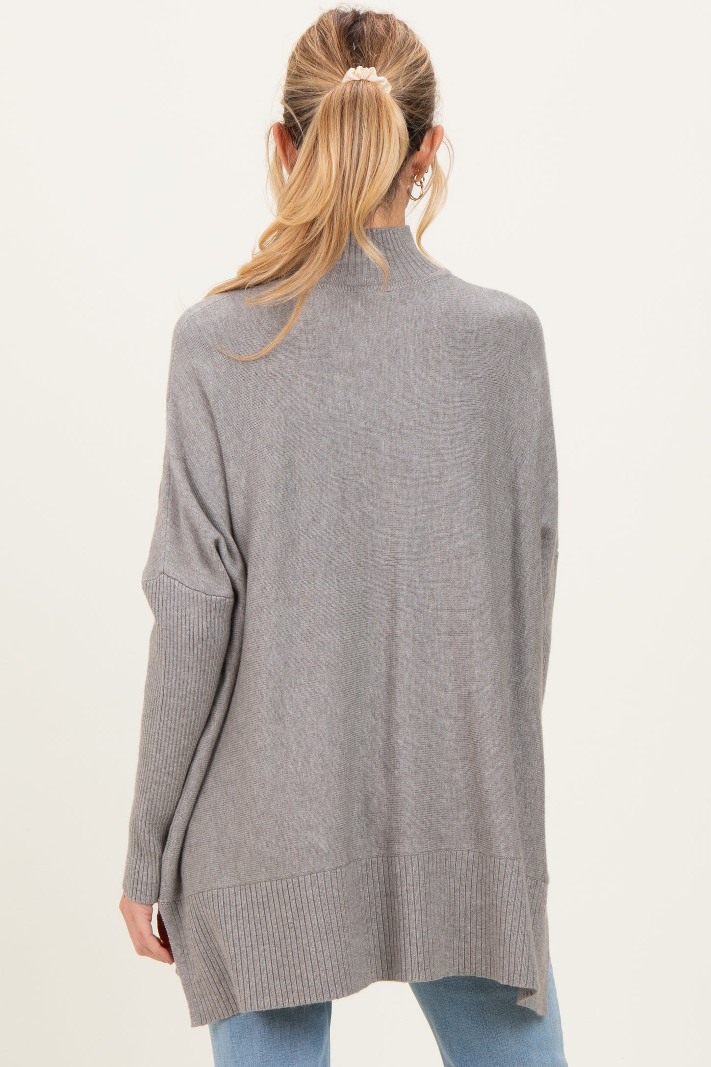 Grey Mock Neck Oversized Sir Slit Maternity Sweater Top