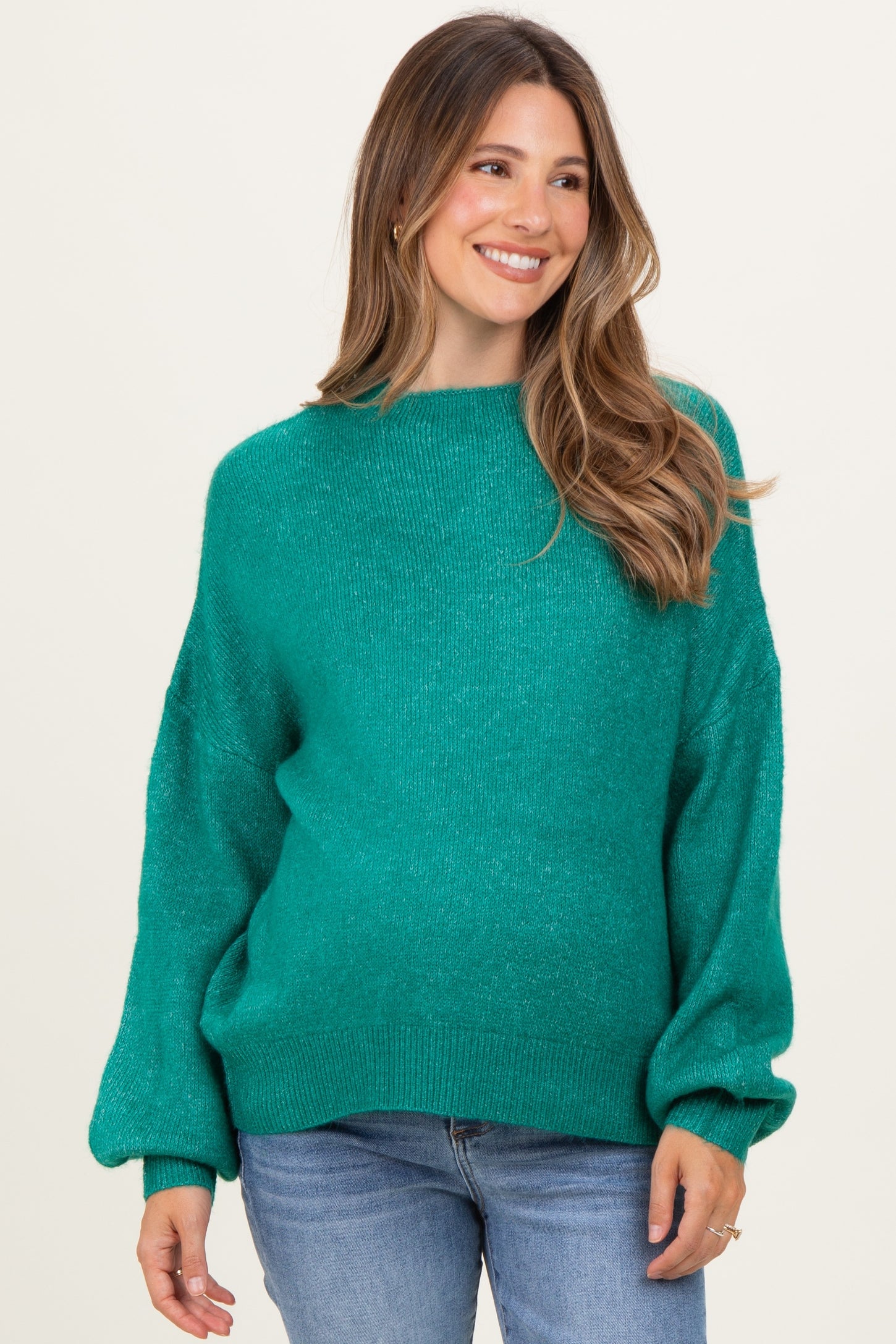 Forest Green Bubble Sleeve Maternity Sweater