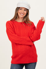 Red Braid Knit Pattern Soft Fluffy Maternity Sweater Top
