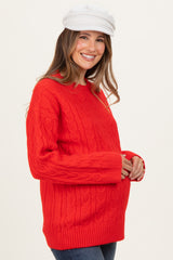 Red Braid Knit Pattern Soft Fluffy Maternity Sweater Top