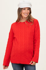 Red Braid Knit Pattern Soft Fluffy Maternity Sweater Top