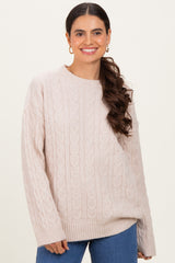 Beige Braid Knit Pattern Soft Fluffy Sweater Top