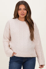 Beige Braid Knit Pattern Soft Fluffy Maternity Sweater Top