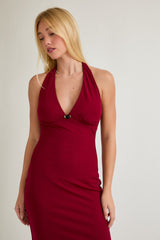 Red Mesh Pendant Halter Midi Dress