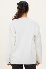 Ivory Braid Knit Pattern Soft Fluffy Sweater Top