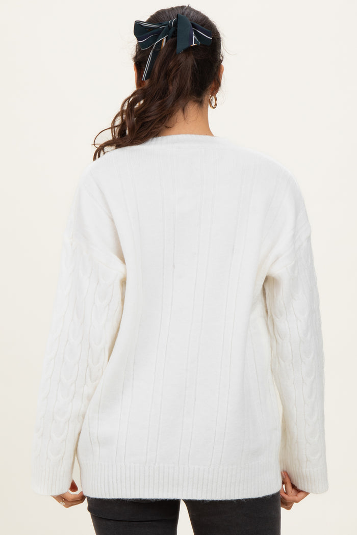 Ivory Braid Knit Pattern Soft Fluffy Sweater Top