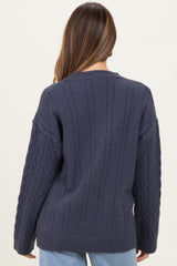 Navy Braid Knit Pattern Soft Fluffy Maternity Sweater Top