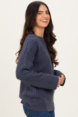 Navy Braid Knit Pattern Soft Fluffy Sweater Top