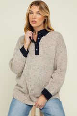 Beige Speckle Knit Snap Button Oversized Maternity Sweater