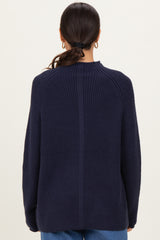 Navy Mock Neck Ribbed Knit Basic Sweater Top