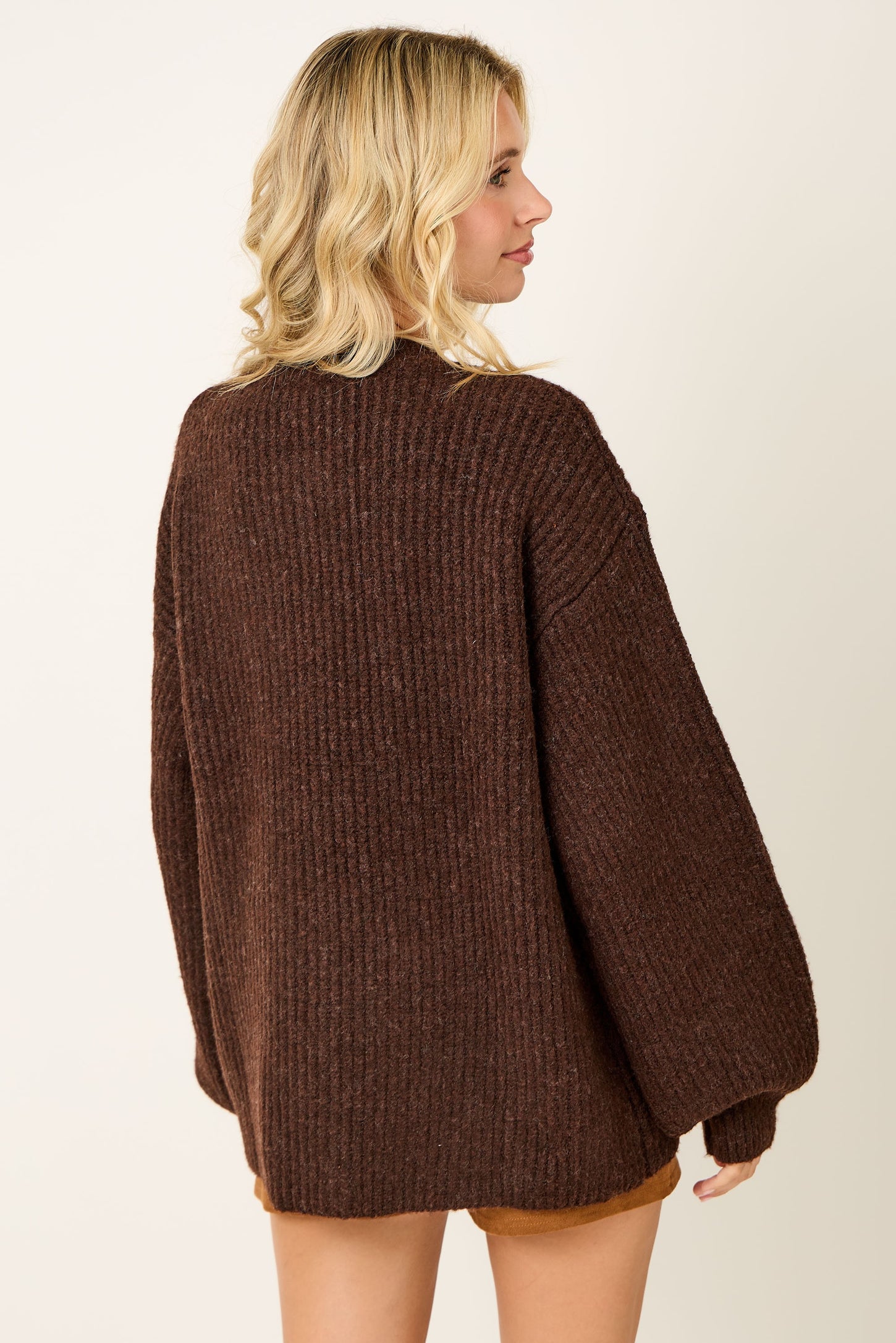 Brown Knit Oversized Button Cardigan