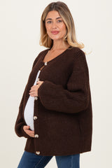 Brown Knit Oversized Maternity Button Cardigan
