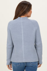 Light Blue Mock Neck Ribbed Knit Basic Maternity Sweater Top
