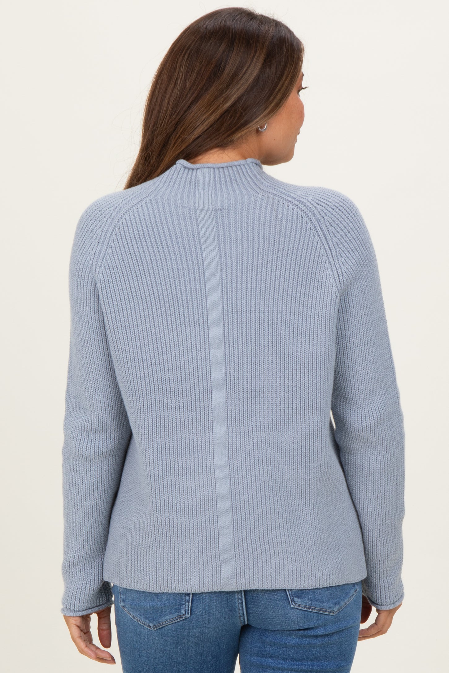 Light Blue Mock Neck Ribbed Knit Basic Maternity Sweater Top