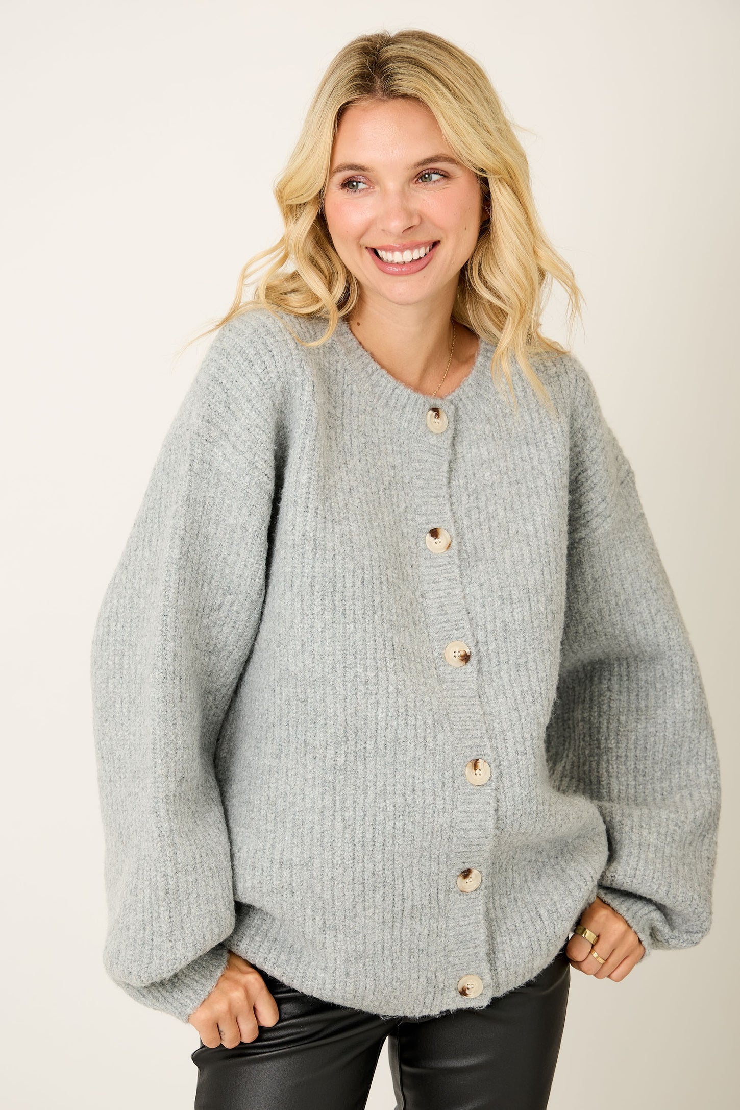 Heather Grey Knit Oversized Maternity Button Cardigan