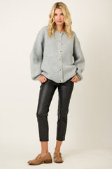 Heather Grey Knit Oversized Button Cardigan