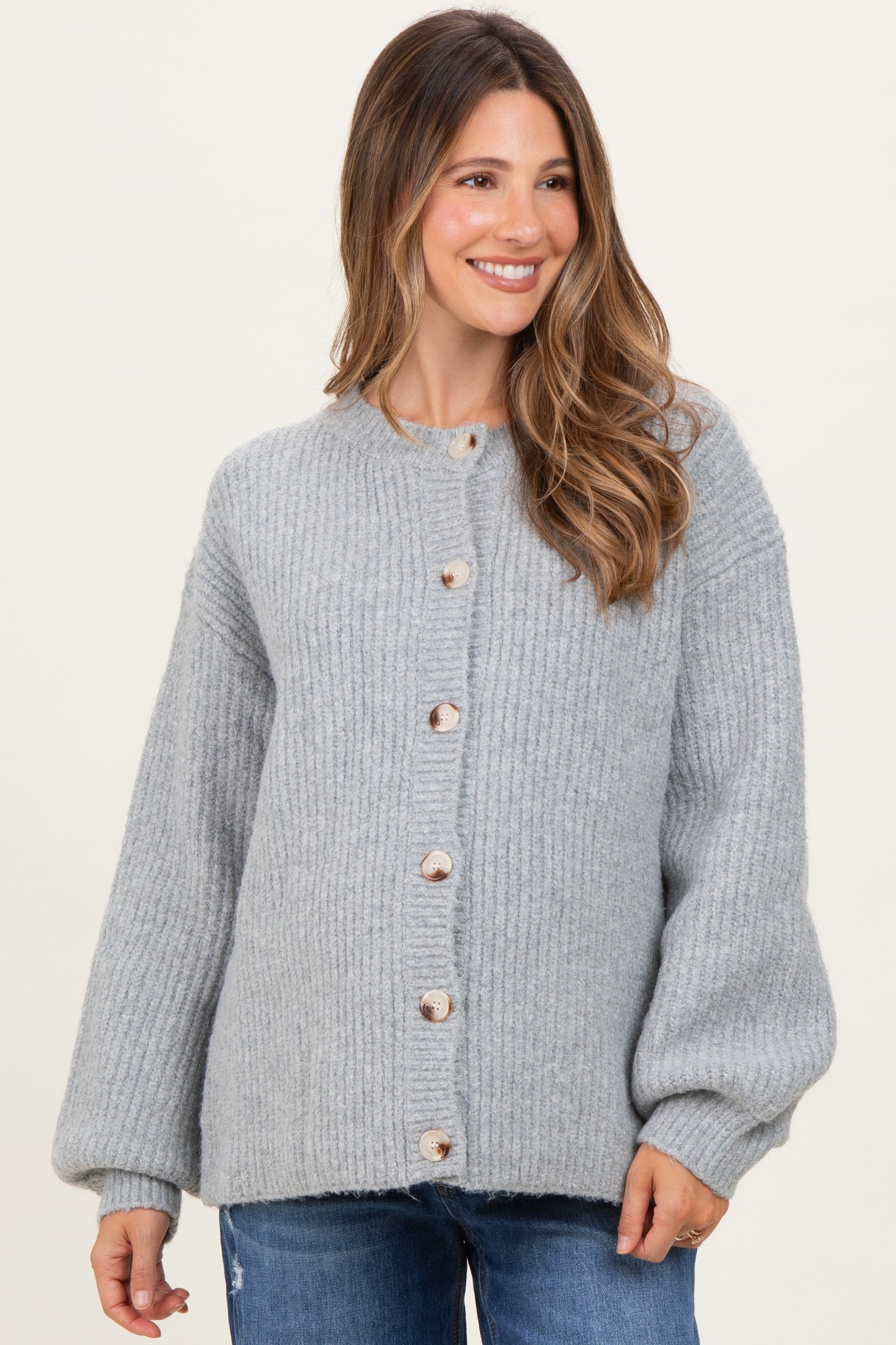 Heather Grey Knit Oversized Maternity Button Cardigan