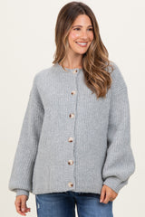 Heather Grey Knit Oversized Maternity Button Cardigan