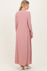 Mauve Ribbed Sleeveless Dress Cardigan Set