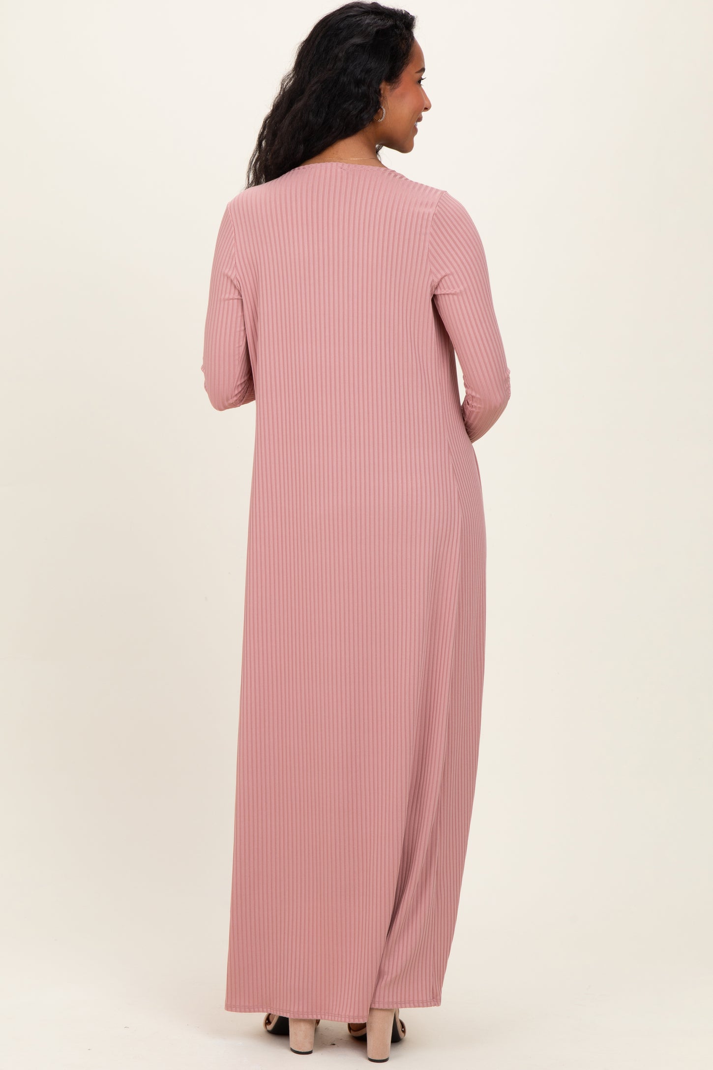 Mauve Ribbed Sleeveless Dress Cardigan Maternity Set