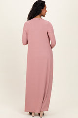 Mauve Ribbed Sleeveless Dress Cardigan Maternity Set