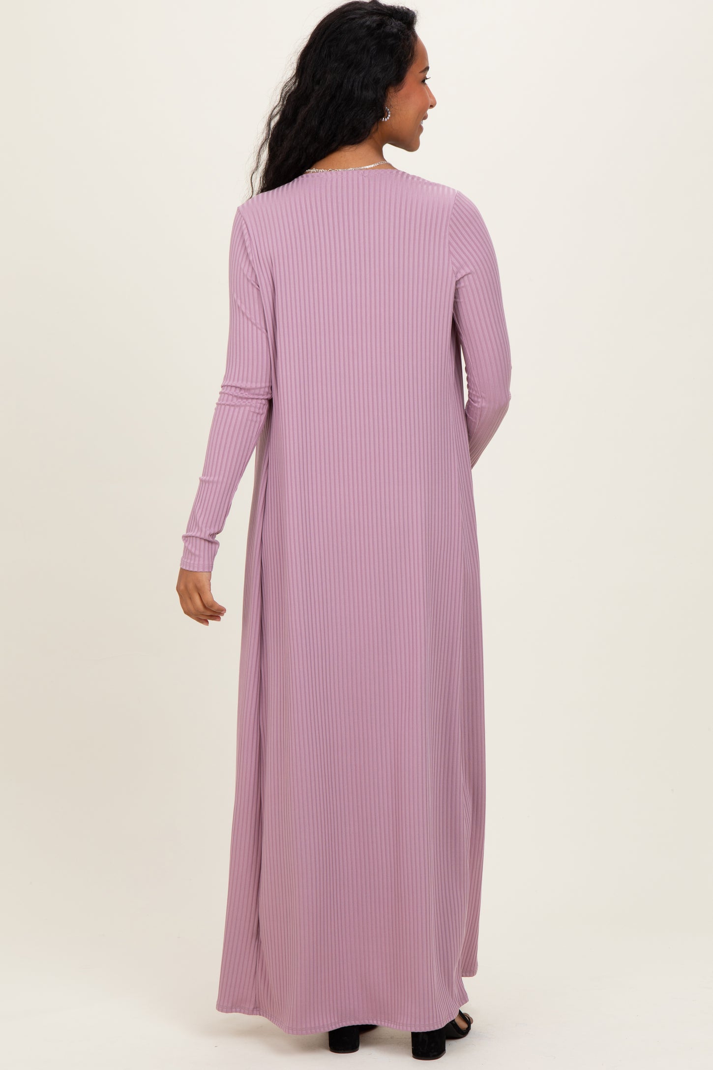 Violet Ribbed Sleeveless Dress Cardigan Maternity Set