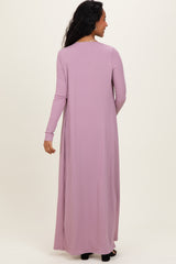 Violet Ribbed Sleeveless Dress Cardigan Maternity Set