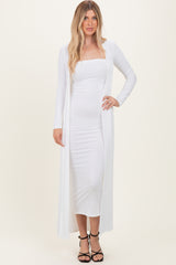 Ivory Ribbed Sleeveless Dress Cardigan Set