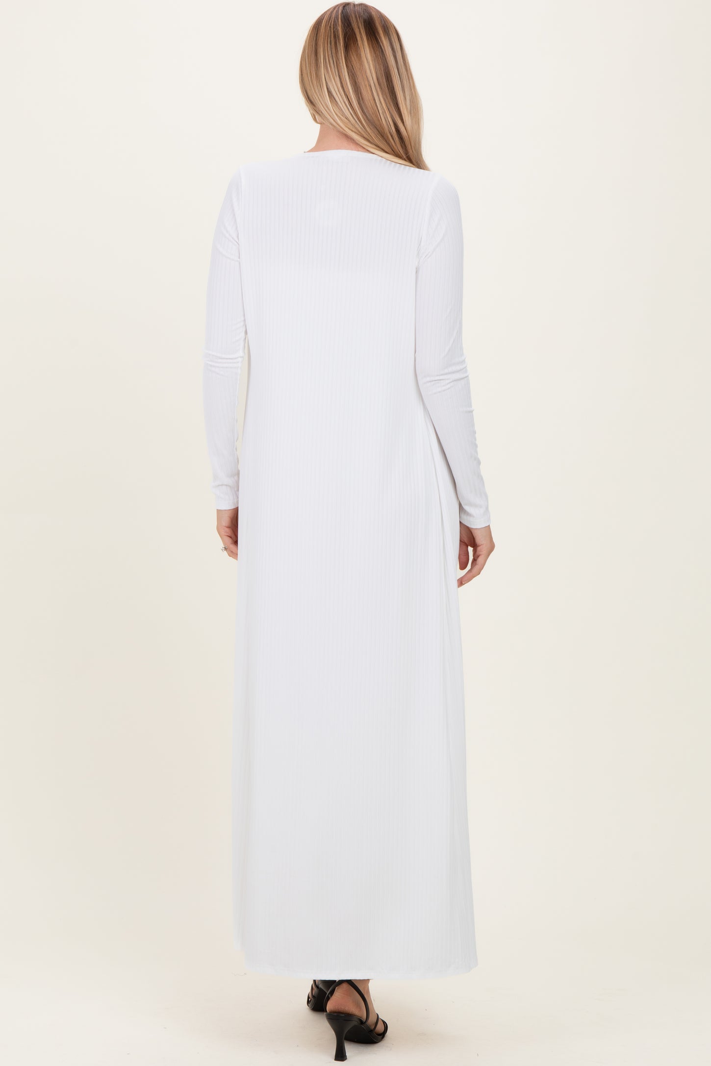 Ivory Ribbed Sleeveless Dress Cardigan Set