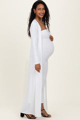 Ivory Ribbed Sleeveless Dress Cardigan Maternity Set