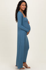 Navy Ribbed Sleeveless Dress Cardigan Maternity Set
