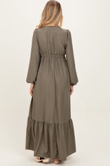Forest Green Long Sleeve V-Neck Tiered Maternity Maxi Dress