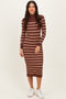 Brown Striped Turtleneck Midi Sweater Dress