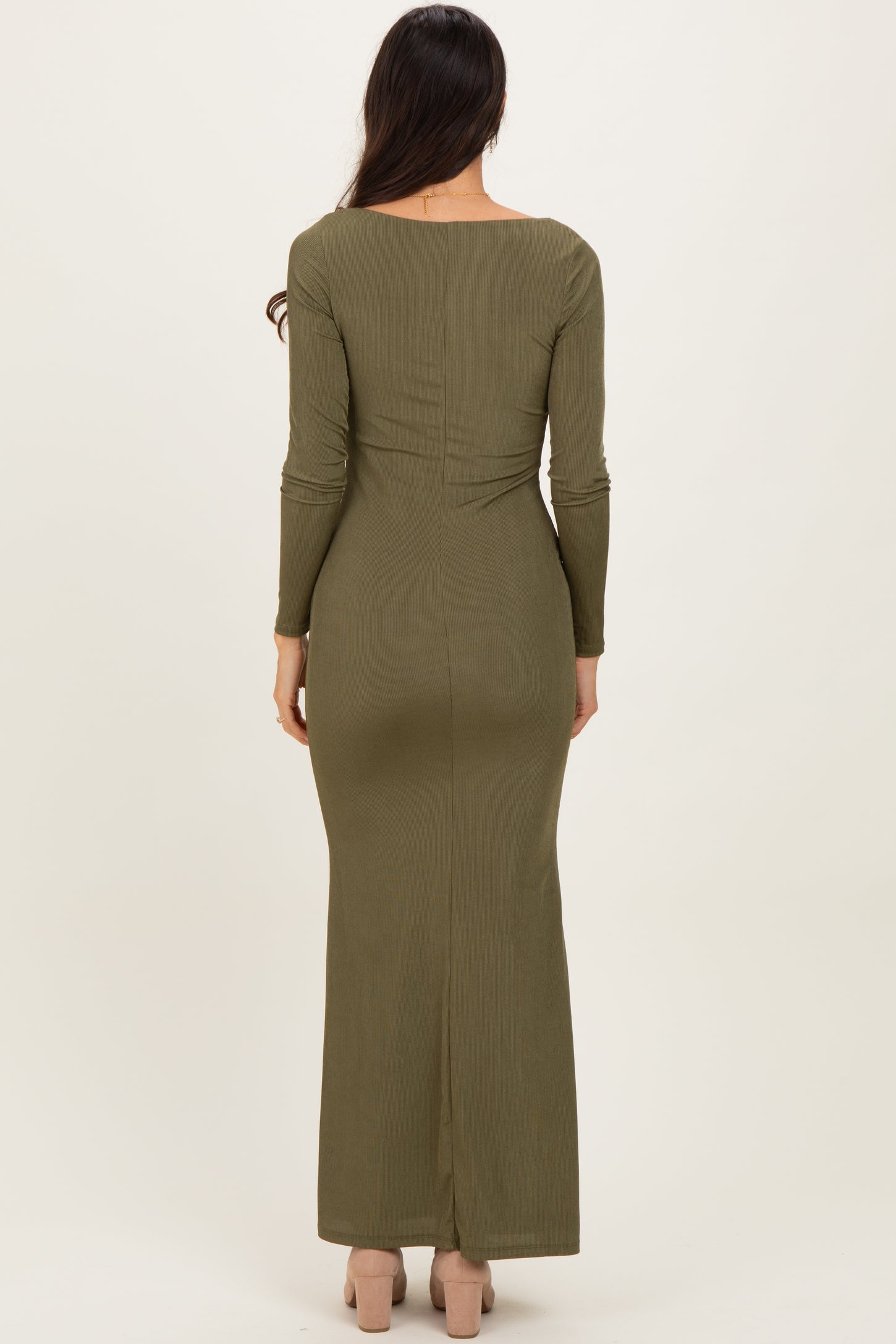 Olive Square Neck Long Sleeve Maxi Dress