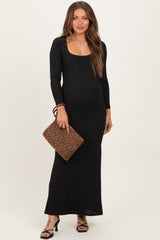 Black Square Neck Long Sleeve Maternity Maxi Dress
