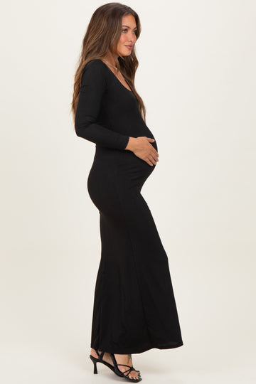Black Square Neck Long Sleeve Maternity Maxi Dress