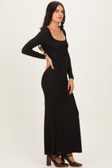 Black Square Neck Long Sleeve Maxi Dress