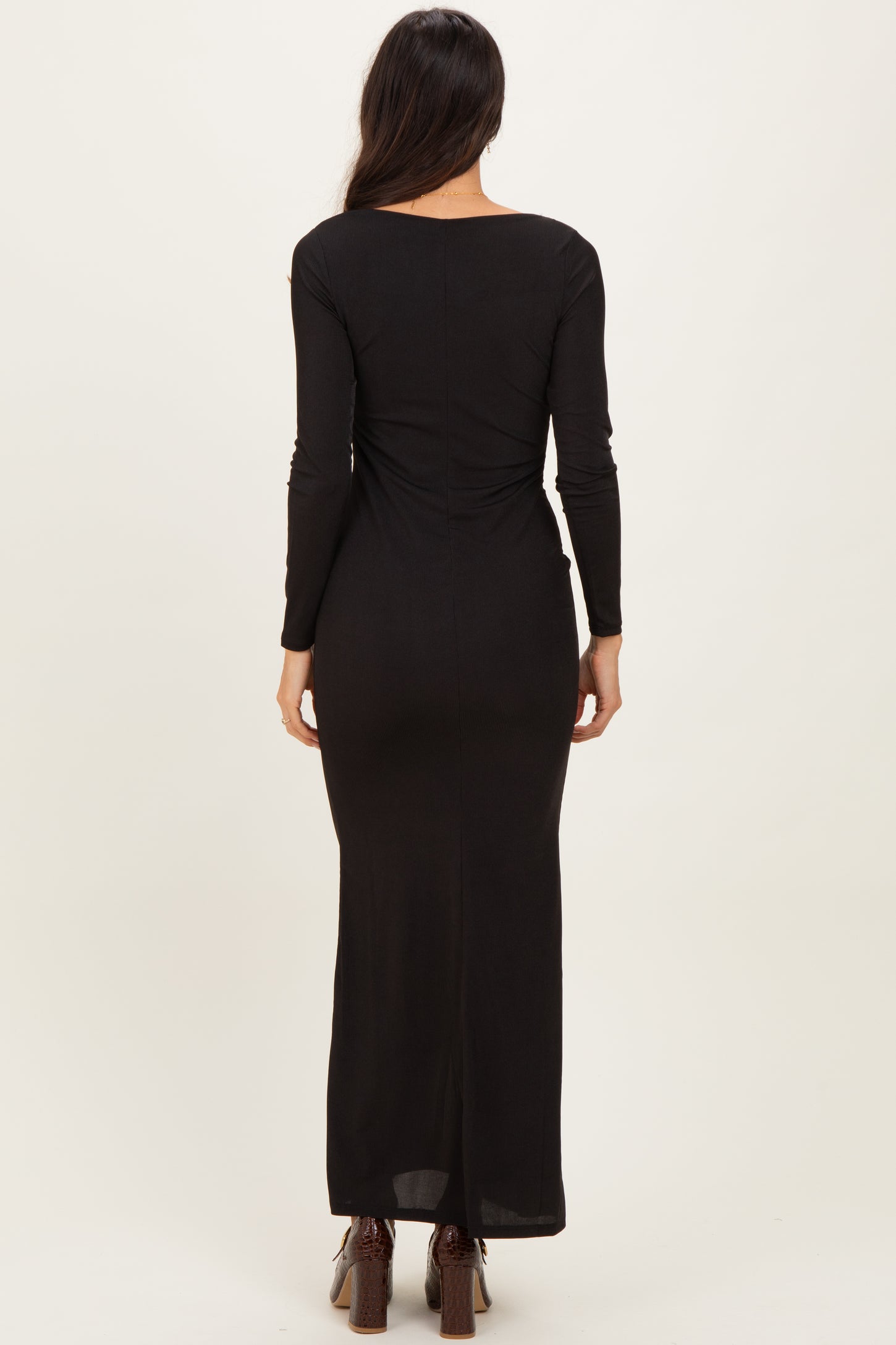 Black Square Neck Long Sleeve Maxi Dress