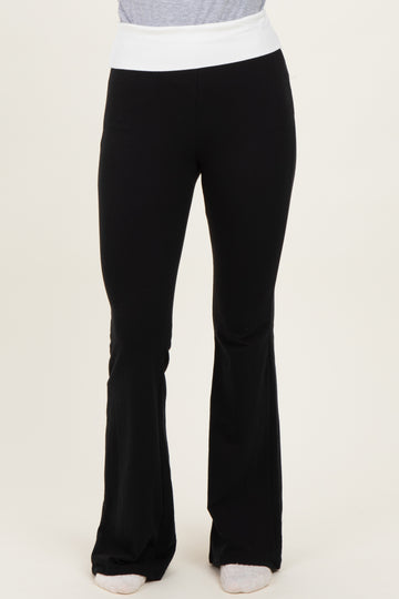 Black Contrast Waistband Flared Lounge Pants