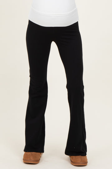 Black Contrast Waistband Flared Maternity Lounge Pants