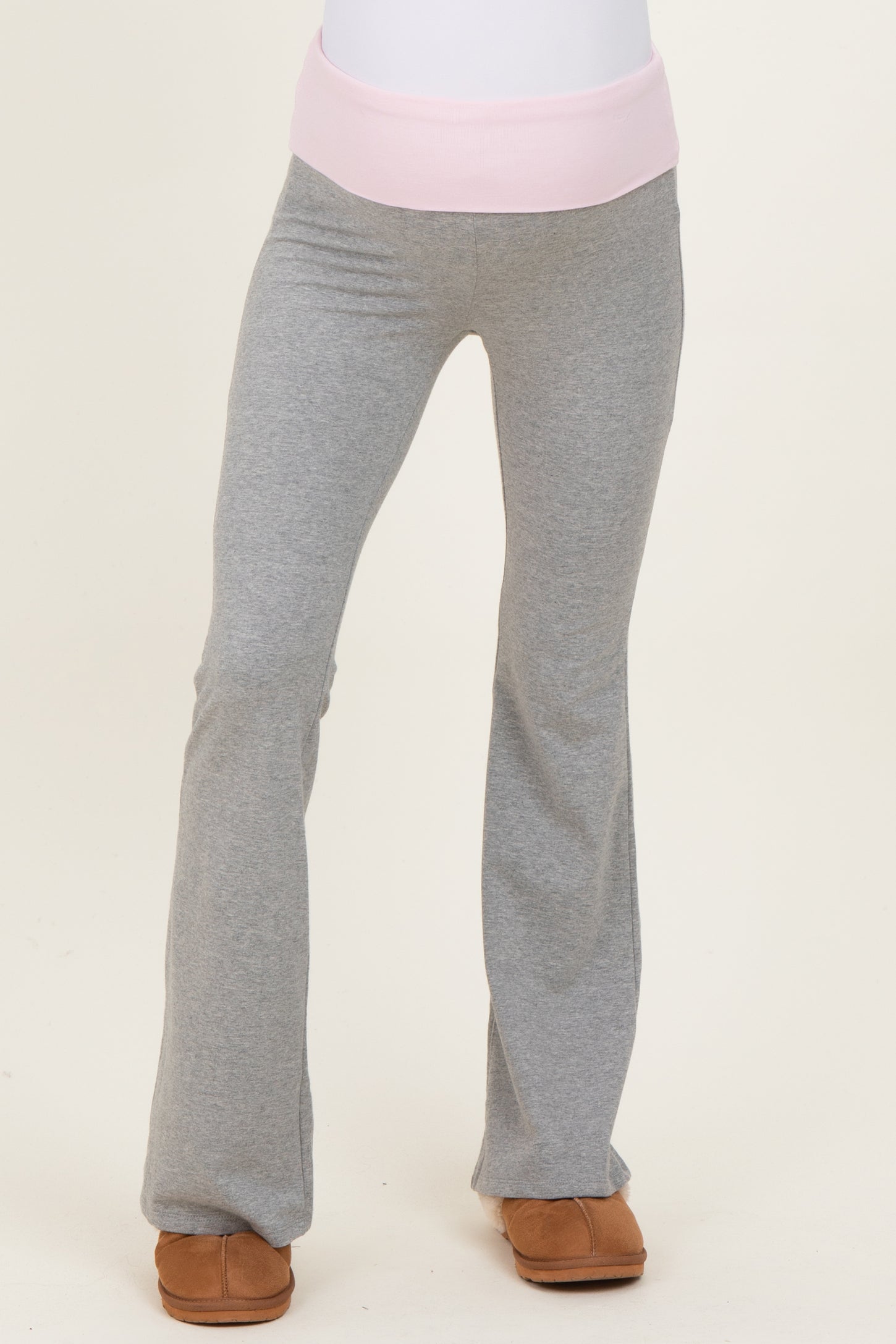 Heather Grey Contrast Waistband Flared Maternity Lounge Pants